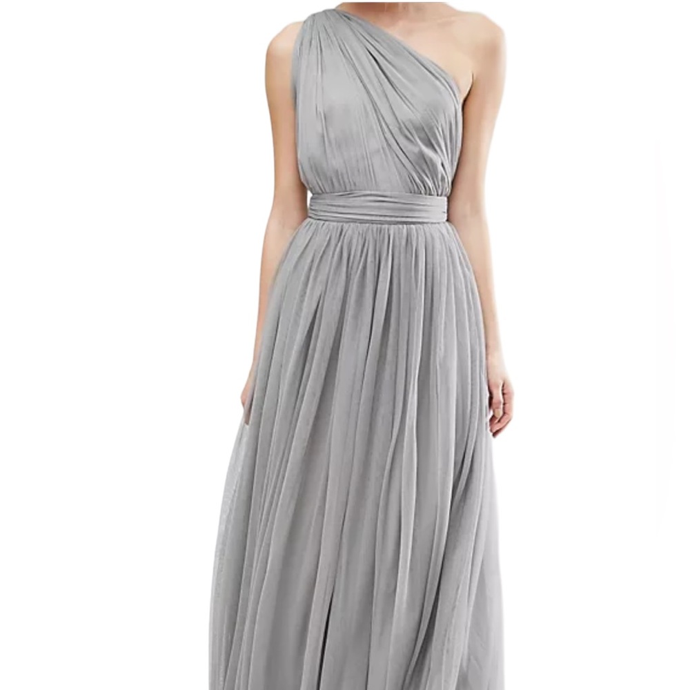 New! ASOS Premium Tulle One Strap Dress Maxi Formal Grey Silver size 8 Med 8889 - Picture 12 of 15